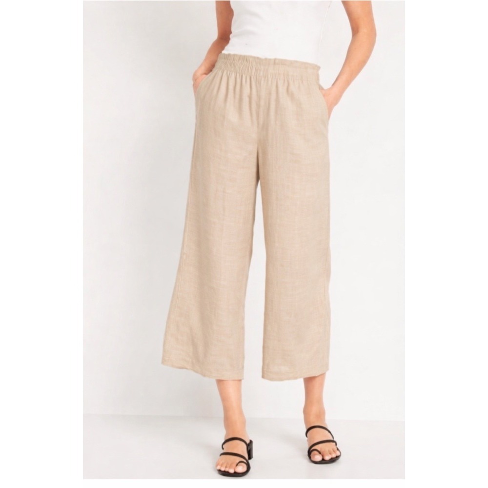 Old‎ Navy Light Tan  High-Waisted  Linen-Blend Comfort Waistband Pants Size MP